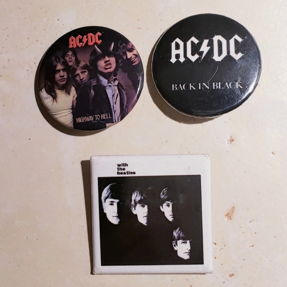 60s and 70s Classic Rock Pins - AC/DC, the Beatles